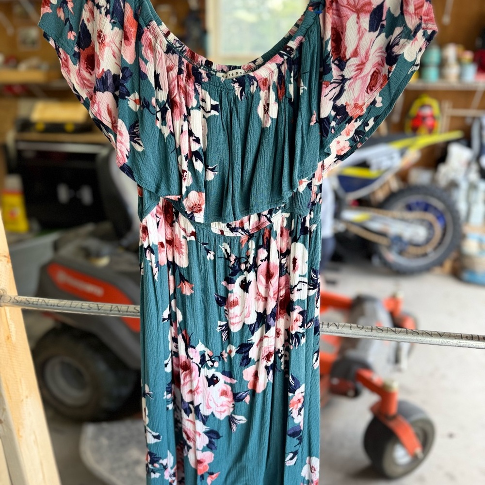 Haute Monde Teal and Pink Floral Midi Dress